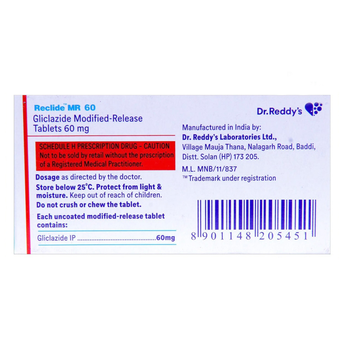 Reclide MR 60 Tablet 10's, Pack of 10 TABLETS Reclide MR 60 Tablet 10's, Pack of 10 TABLETS