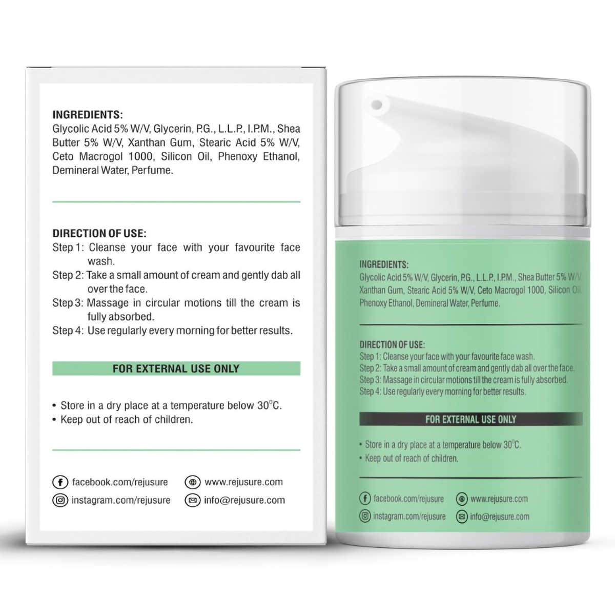 Rejusure Glycolic Acid Facial Moisturizer 50 ml | Glycolic Acid And Shea Butter | Promotes Skin Renewal & Hydration | Minimizes Pigmentation and Dark Spots | For All Skin Type, Pack of 1 Rejusure Glycolic Acid Facial Moisturizer 50 ml | Glycolic Acid And Shea Butter | Promotes Skin Renewal & Hydration | Minimizes Pigmentation and Dark Spots | For All Skin Type, Pack of 1