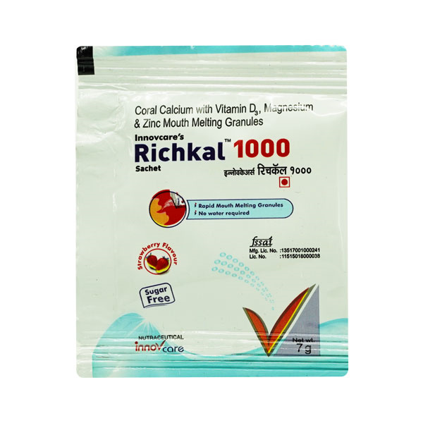 Buy Richkal 1000 Sugar Free Strawberry Granules 7 gm Online