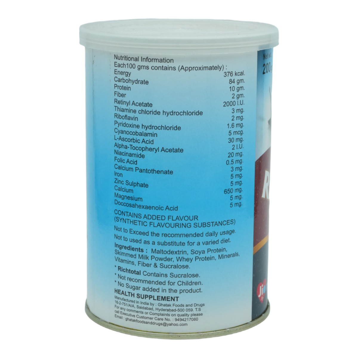 Richtotal Sugar Free Vanilla Flavour Powder 200 gm, Pack of 1 Richtotal Sugar Free Vanilla Flavour Powder 200 gm, Pack of 1