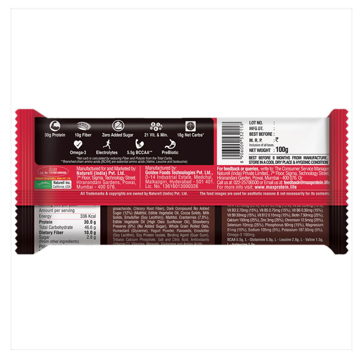 Ritebite Max Protein Ultimate Choco Berry Bar, 100 gm, Pack of 1 Ritebite Max Protein Ultimate Choco Berry Bar, 100 gm, Pack of 1