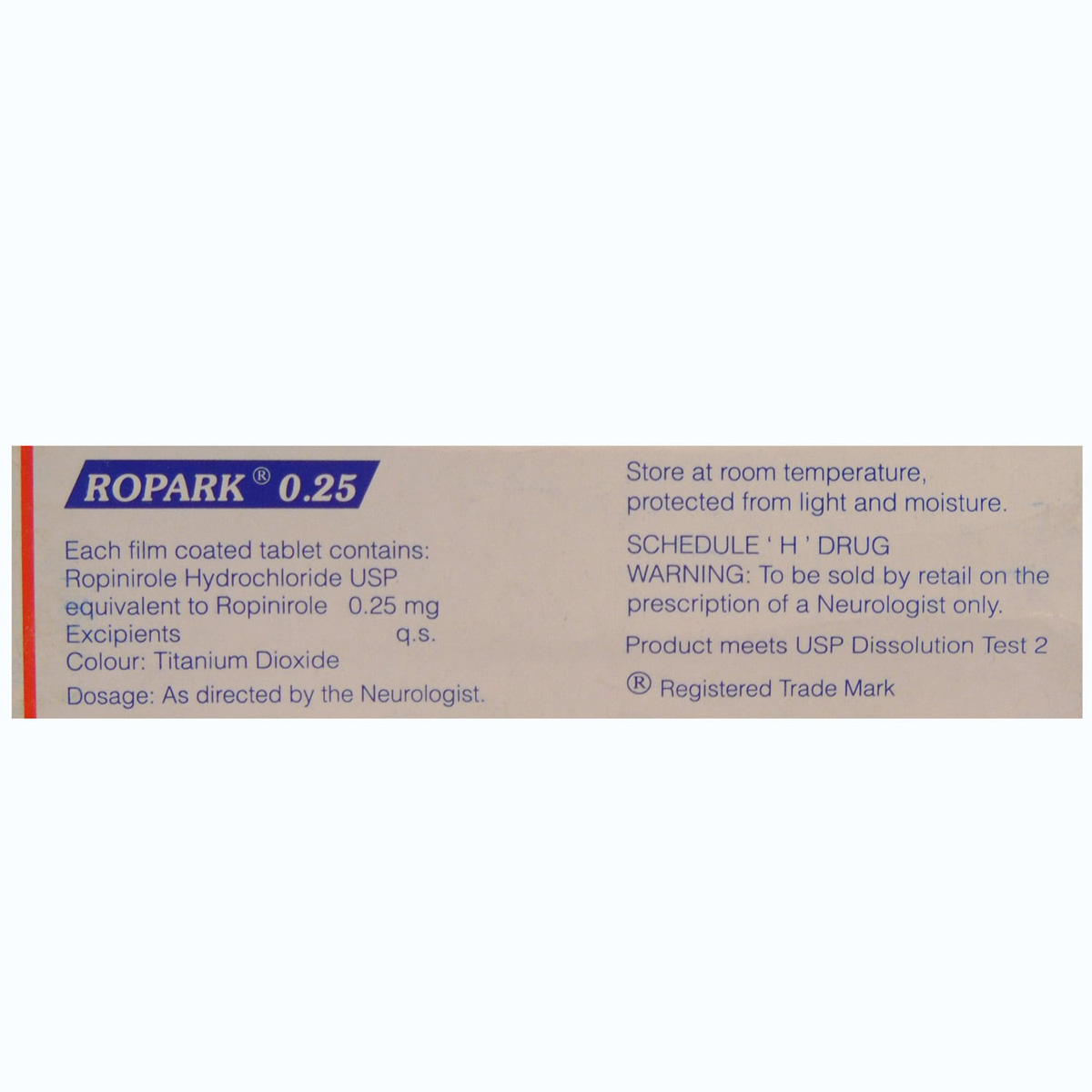 Ropark 0.25 Tablet 10's, Pack of 10 TABLETS Ropark 0.25 Tablet 10's, Pack of 10 TABLETS