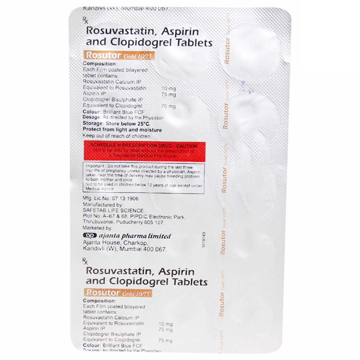 Rosutor Gold 10 mg/75 mg Tablet 15's, Pack of 15 TABLETS Rosutor Gold 10 mg/75 mg Tablet 15's, Pack of 15 TABLETS