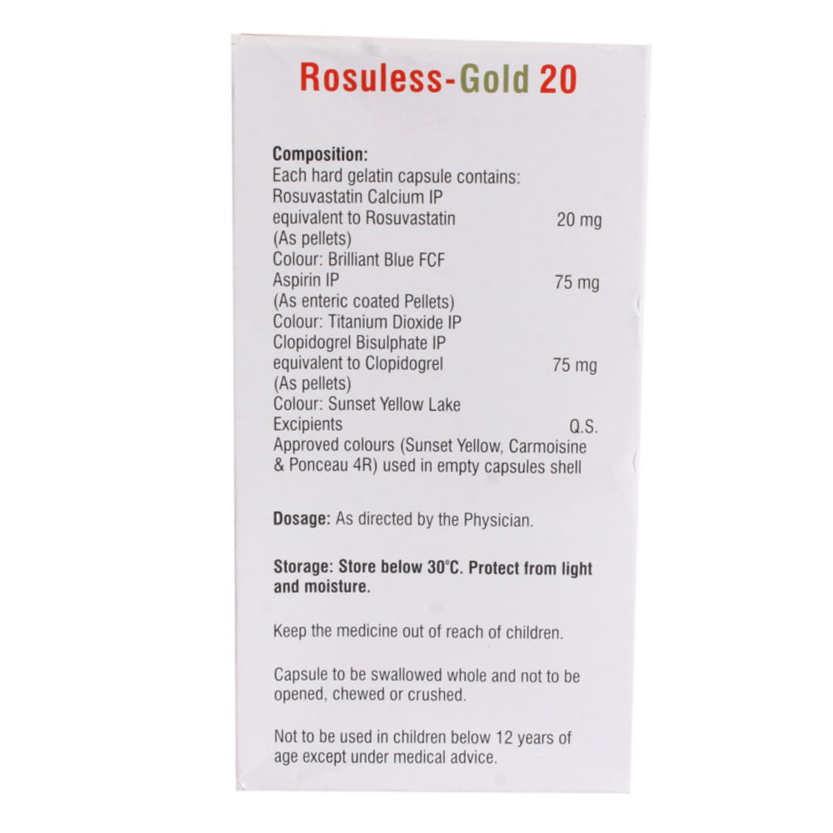 Rosuless-Gold 20 Capsule 15's, Pack of 15 CAPSULES Rosuless-Gold 20 Capsule 15's, Pack of 15 CAPSULES