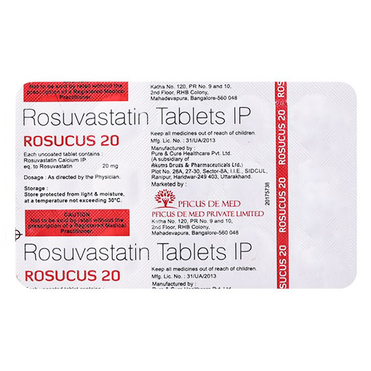 Rosucus 20 mg Tablet 15's, Pack of 15 TABLETS Rosucus 20 mg Tablet 15's, Pack of 15 TABLETS