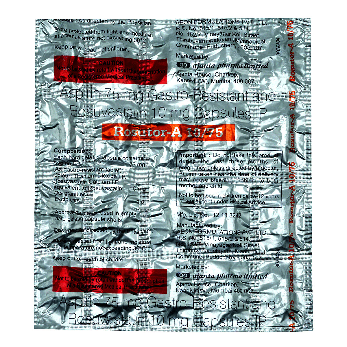 Rosutor-A 10 mg/75 mg Capsule 20's, Pack of 20 CAPSULES Rosutor-A 10 mg/75 mg Capsule 20's, Pack of 20 CAPSULES