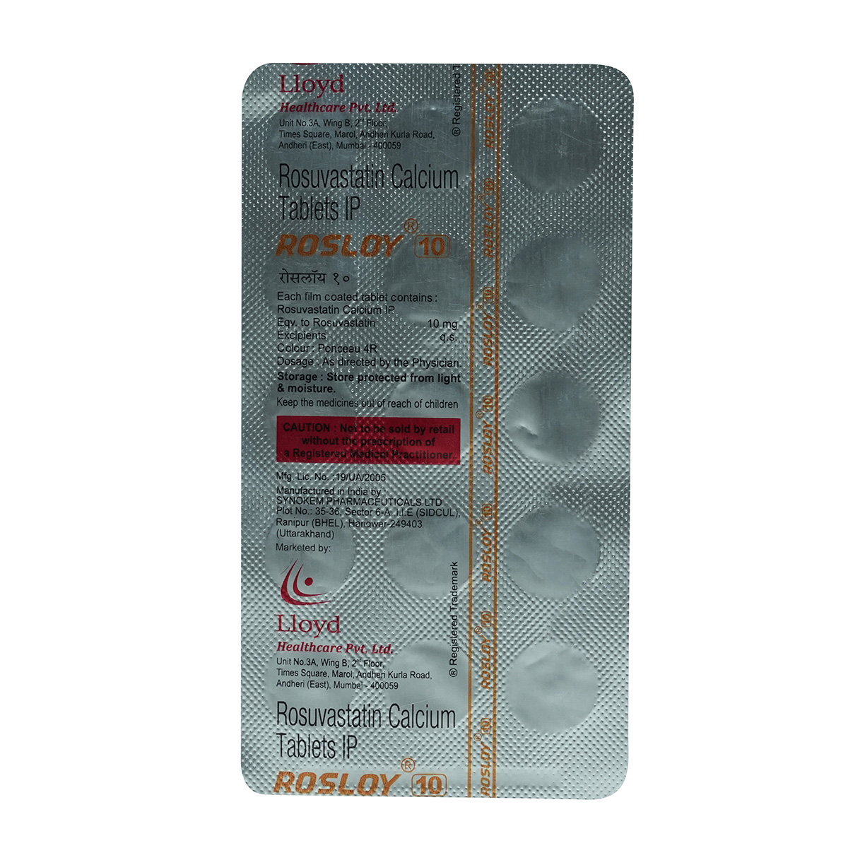Rosloy 10 Tablet 15's, Pack of 15 TabletS Rosloy 10 Tablet 15's, Pack of 15 TabletS