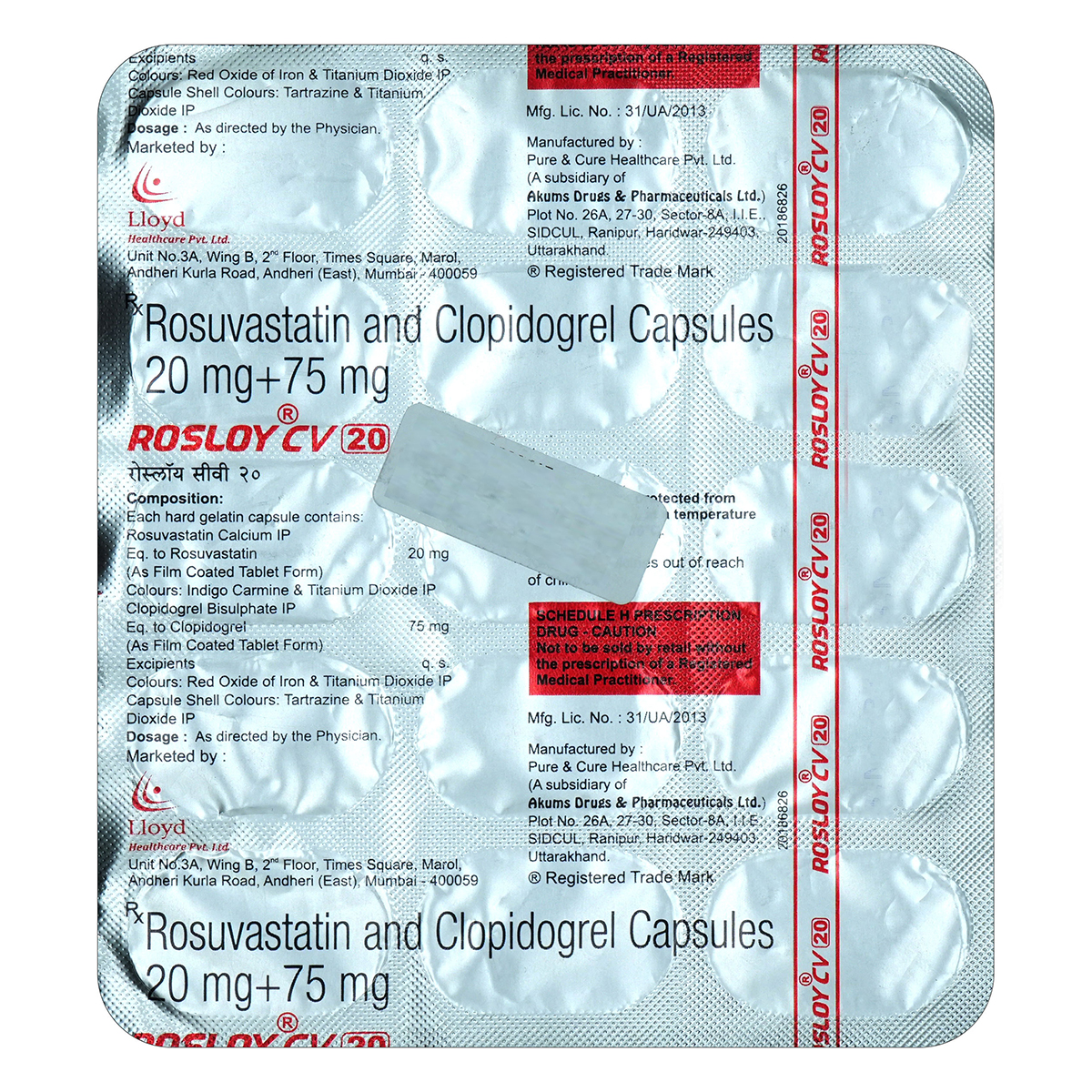 Rosloy CV 20 mg/75 mg Capsule 15's, Pack of 15 CapsuleS Rosloy CV 20 mg/75 mg Capsule 15's, Pack of 15 CapsuleS