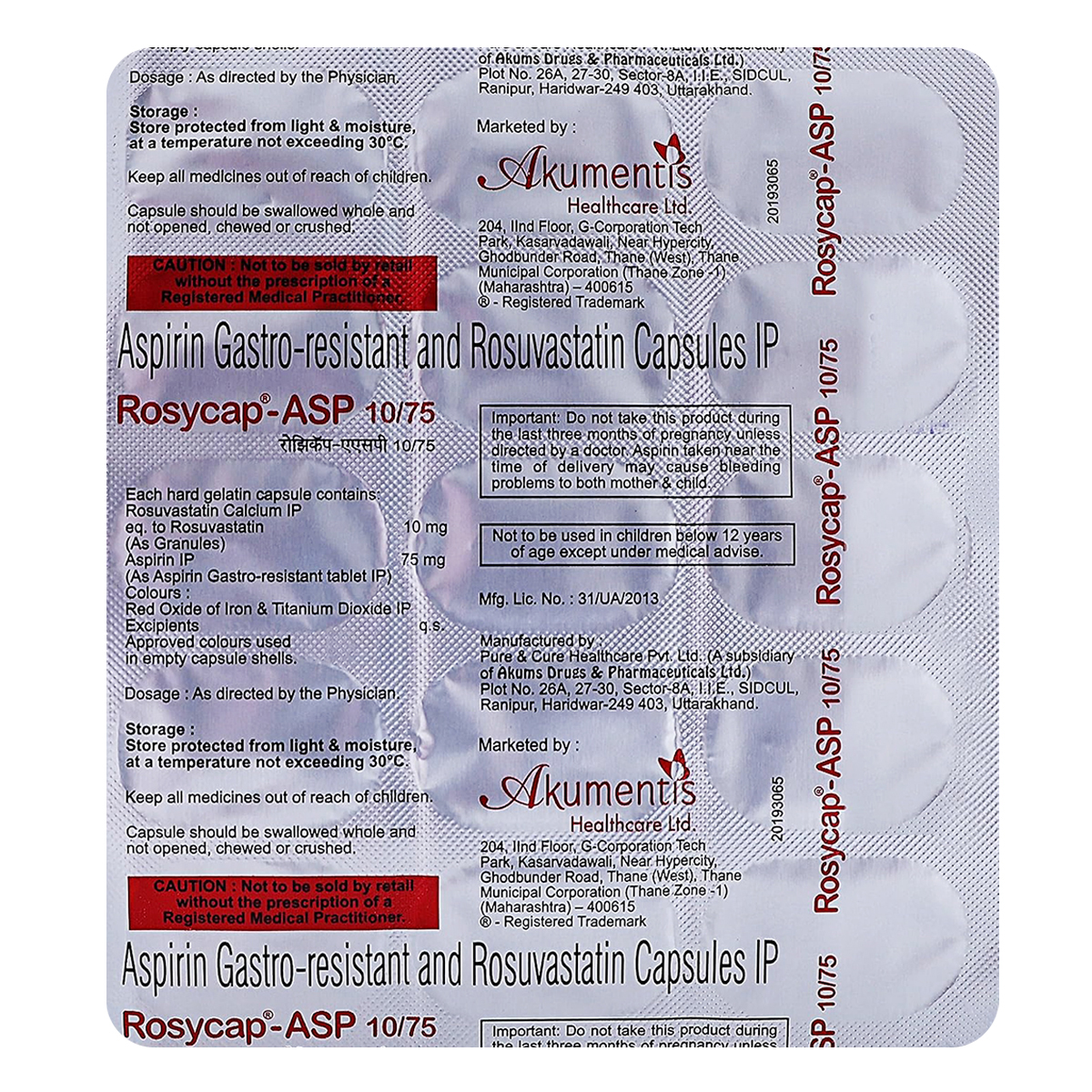 Rosycap-ASP 10 mg/75 mg Capsule 15's, Pack of 15 CapsuleS Rosycap-ASP 10 mg/75 mg Capsule 15's, Pack of 15 CapsuleS