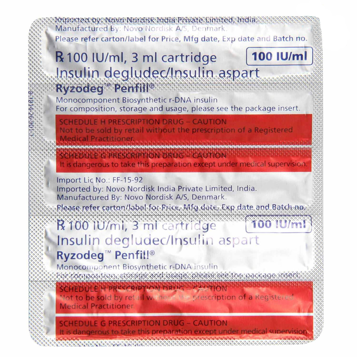 Ryzodeg 100IU/ml Penfill 3 ml, Pack of 1 Injection Ryzodeg 100IU/ml Penfill 3 ml, Pack of 1 Injection