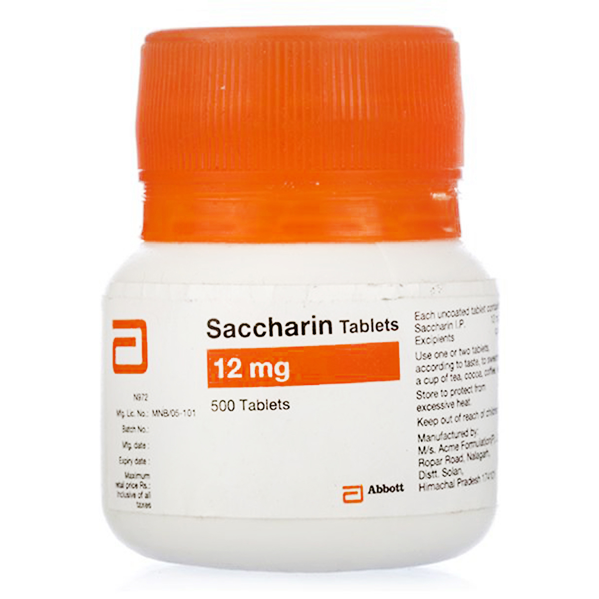 Saccharin, 500 Tablets, Pack of 1 Saccharin, 500 Tablets, Pack of 1