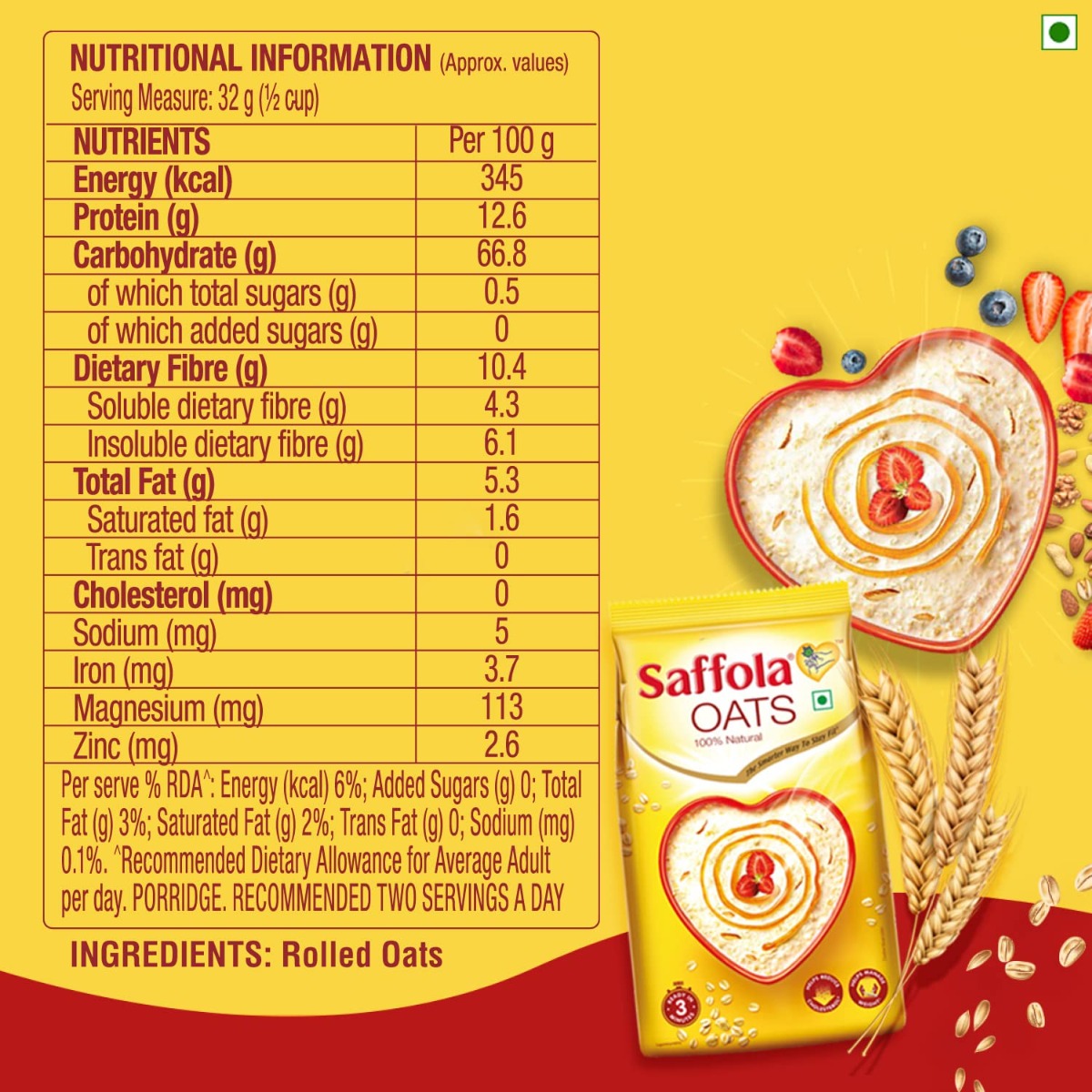 Saffola Oats, 1 kg Refill Pack, Pack of 1 Saffola Oats, 1 kg Refill Pack, Pack of 1