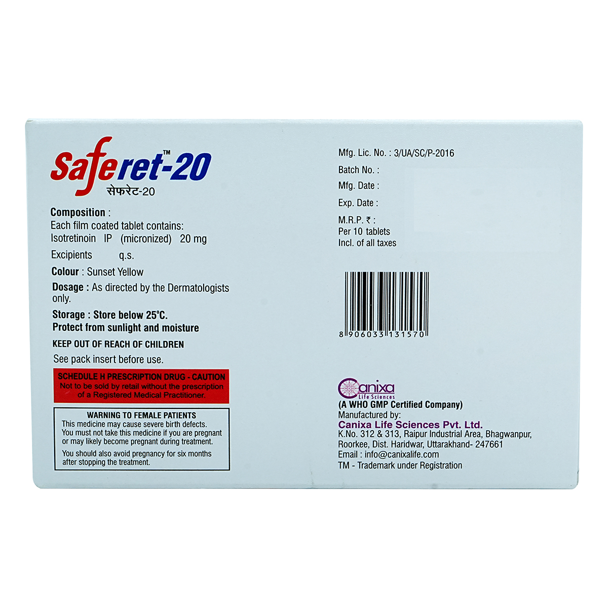 Saferet 20 Tablet 30's, Pack of 30 TabletS Saferet 20 Tablet 30's, Pack of 30 TabletS