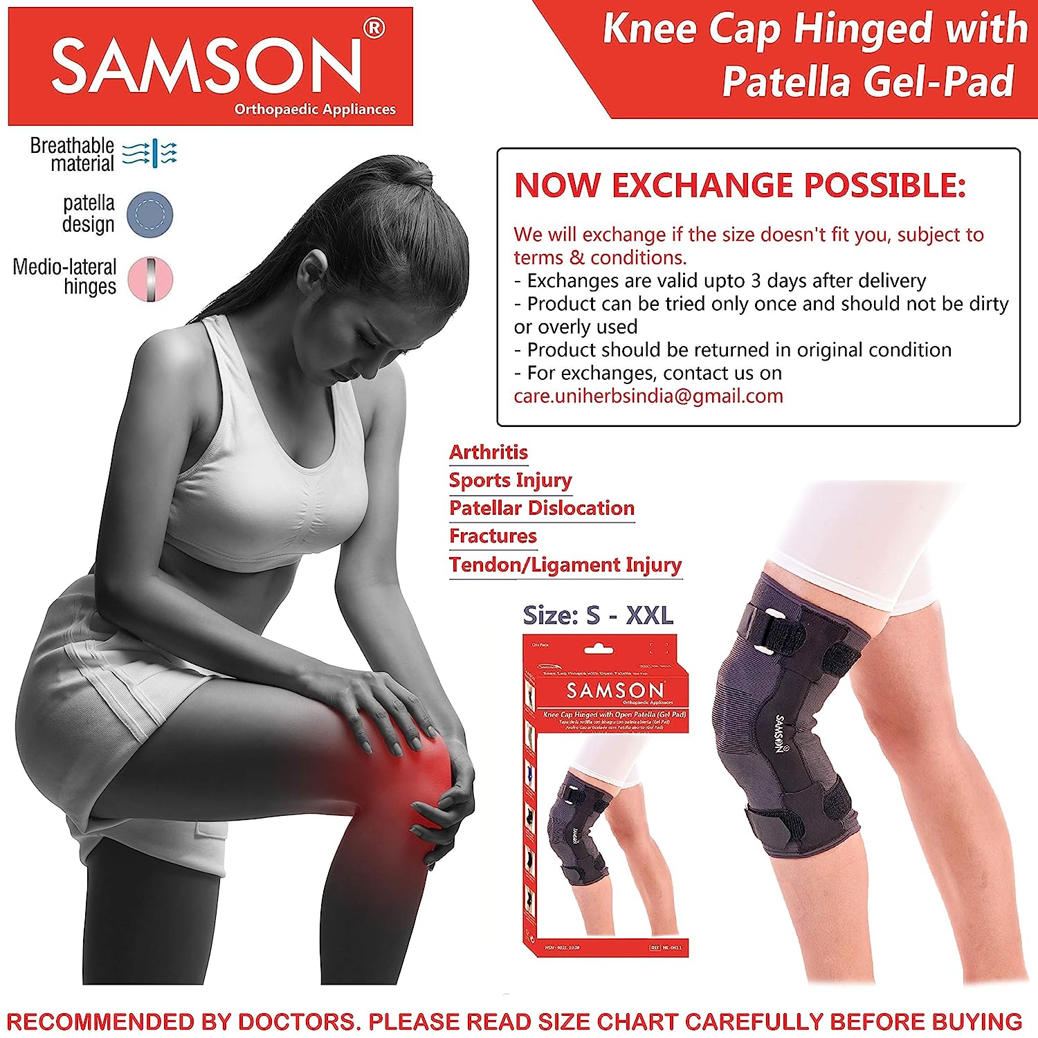 Samson Knee Cap Hinged Large with Patella Gel Pad NE-0619, 1 Count, Pack of 1 Samson Knee Cap Hinged Large with Patella Gel Pad NE-0619, 1 Count, Pack of 1