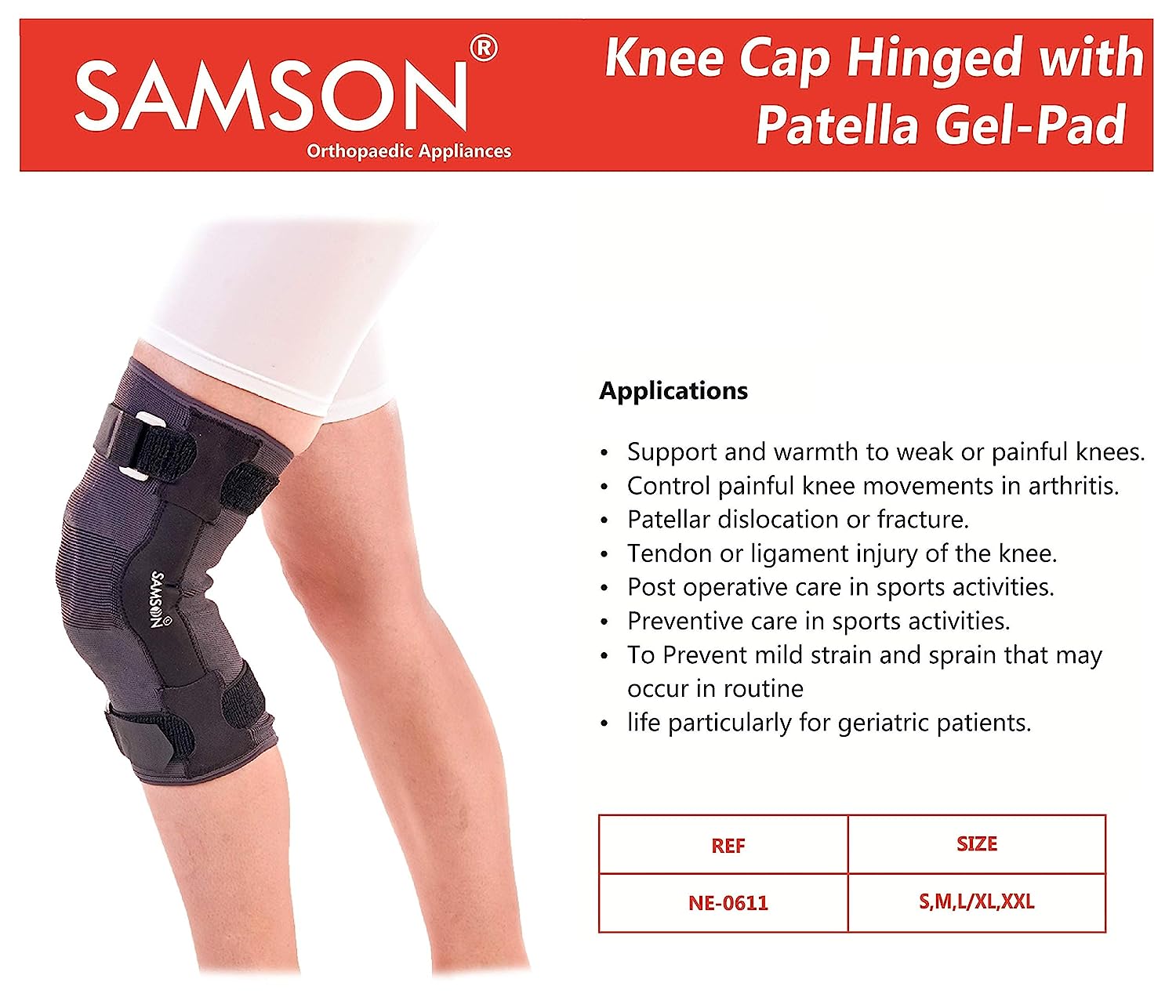 Samson Knee Cap Hinged Large with Patella Gel Pad NE-0619, 1 Count, Pack of 1 Samson Knee Cap Hinged Large with Patella Gel Pad NE-0619, 1 Count, Pack of 1
