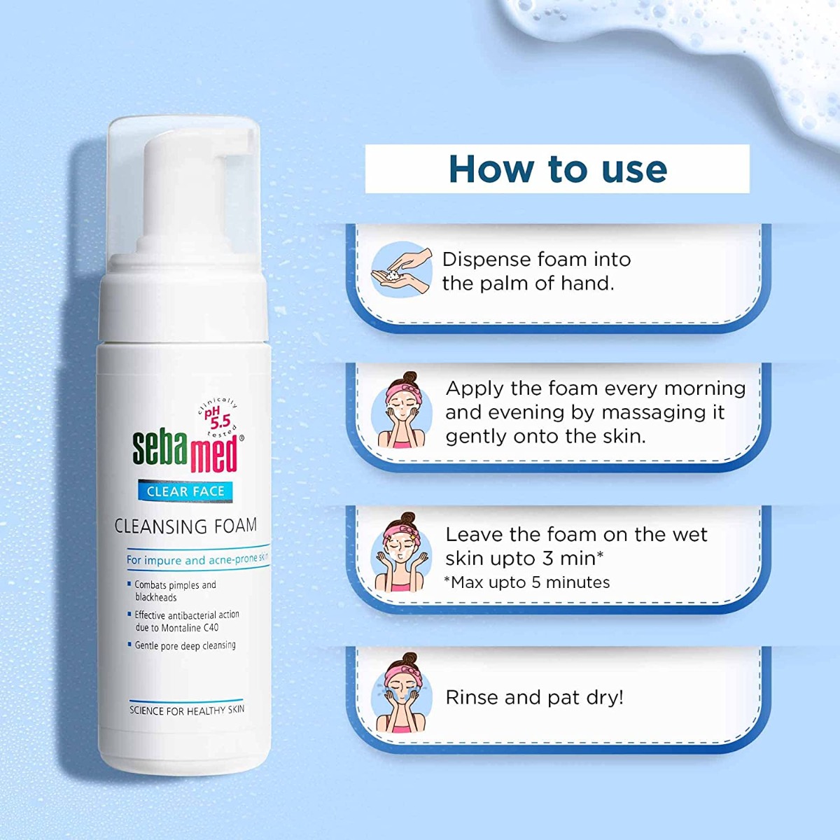 Sebamed Clear Face Cleansing Foam 50 ml | Combats Pimple & Blackheads | Gentle Deep Pore Cleansing | For Impure & Acne prone Skin, Pack of 1 Sebamed Clear Face Cleansing Foam 50 ml | Combats Pimple & Blackheads | Gentle Deep Pore Cleansing | For Impure & Acne prone Skin, Pack of 1