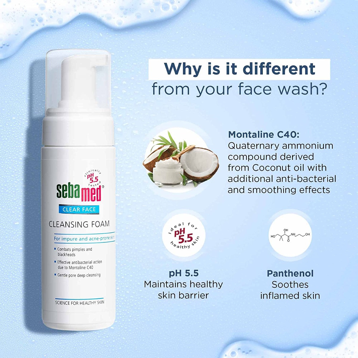 Sebamed Clear Face Cleansing Foam 50 ml | Combats Pimple & Blackheads | Gentle Deep Pore Cleansing | For Impure & Acne prone Skin, Pack of 1 Sebamed Clear Face Cleansing Foam 50 ml | Combats Pimple & Blackheads | Gentle Deep Pore Cleansing | For Impure & Acne prone Skin, Pack of 1