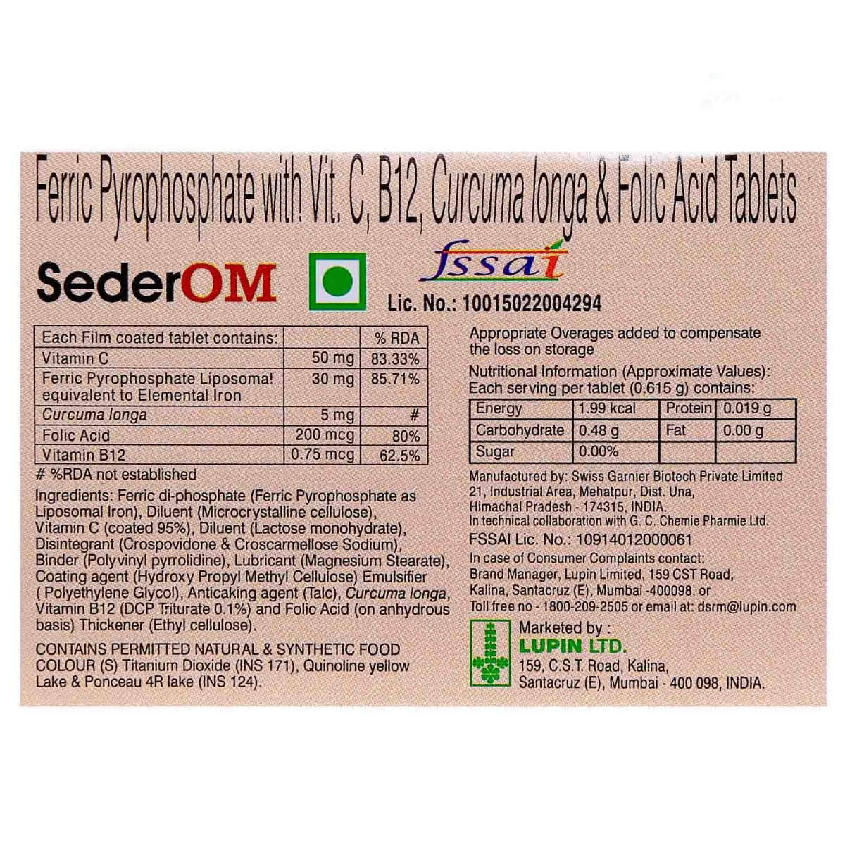 Sederom Tablet 10's, Pack of 10 TABLETS Sederom Tablet 10's, Pack of 10 TABLETS