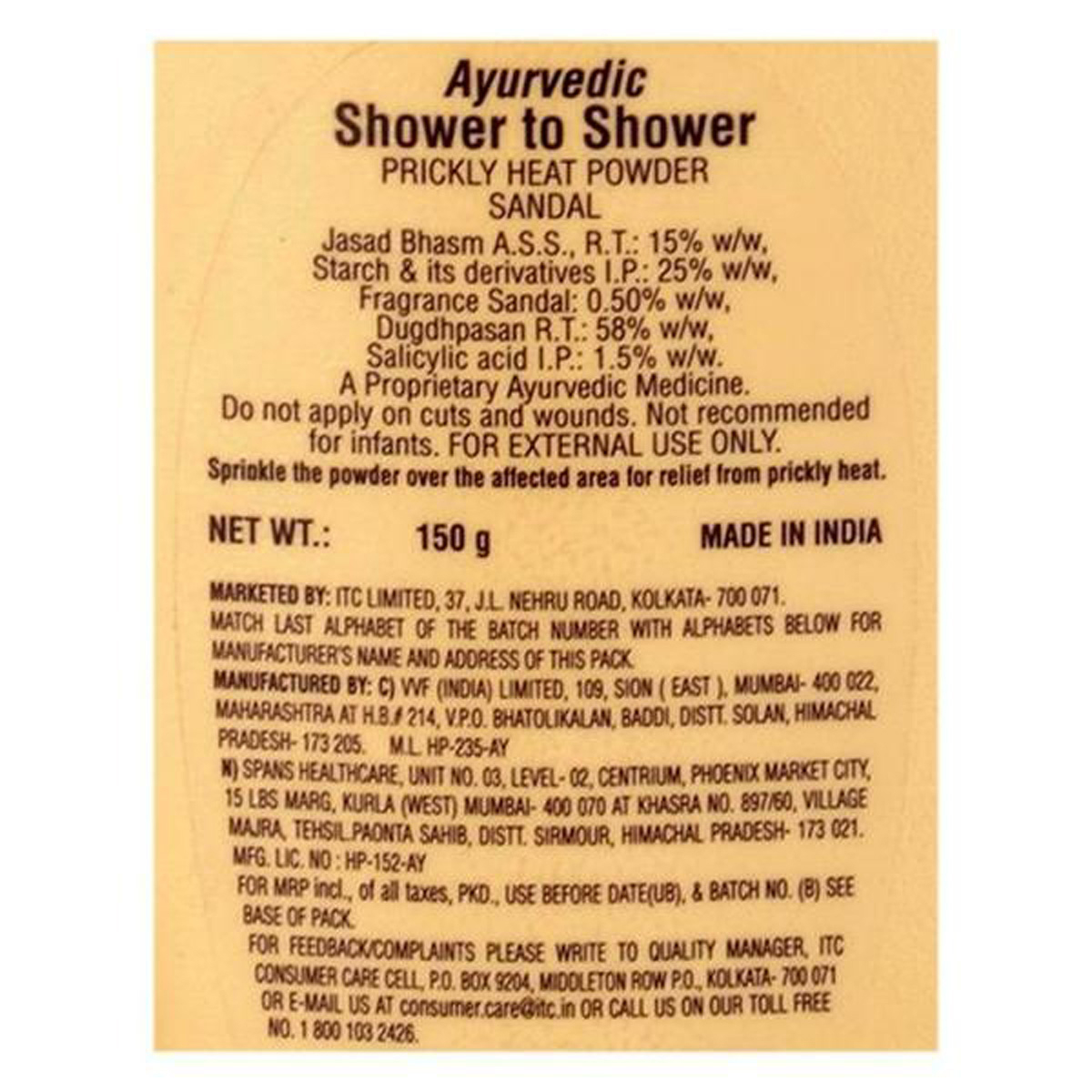 Shower To Shower Prickly Heat Sandal Powder 150 gm | Relieves Prickly Heat, Pack of 1 Shower To Shower Prickly Heat Sandal Powder 150 gm | Relieves Prickly Heat, Pack of 1