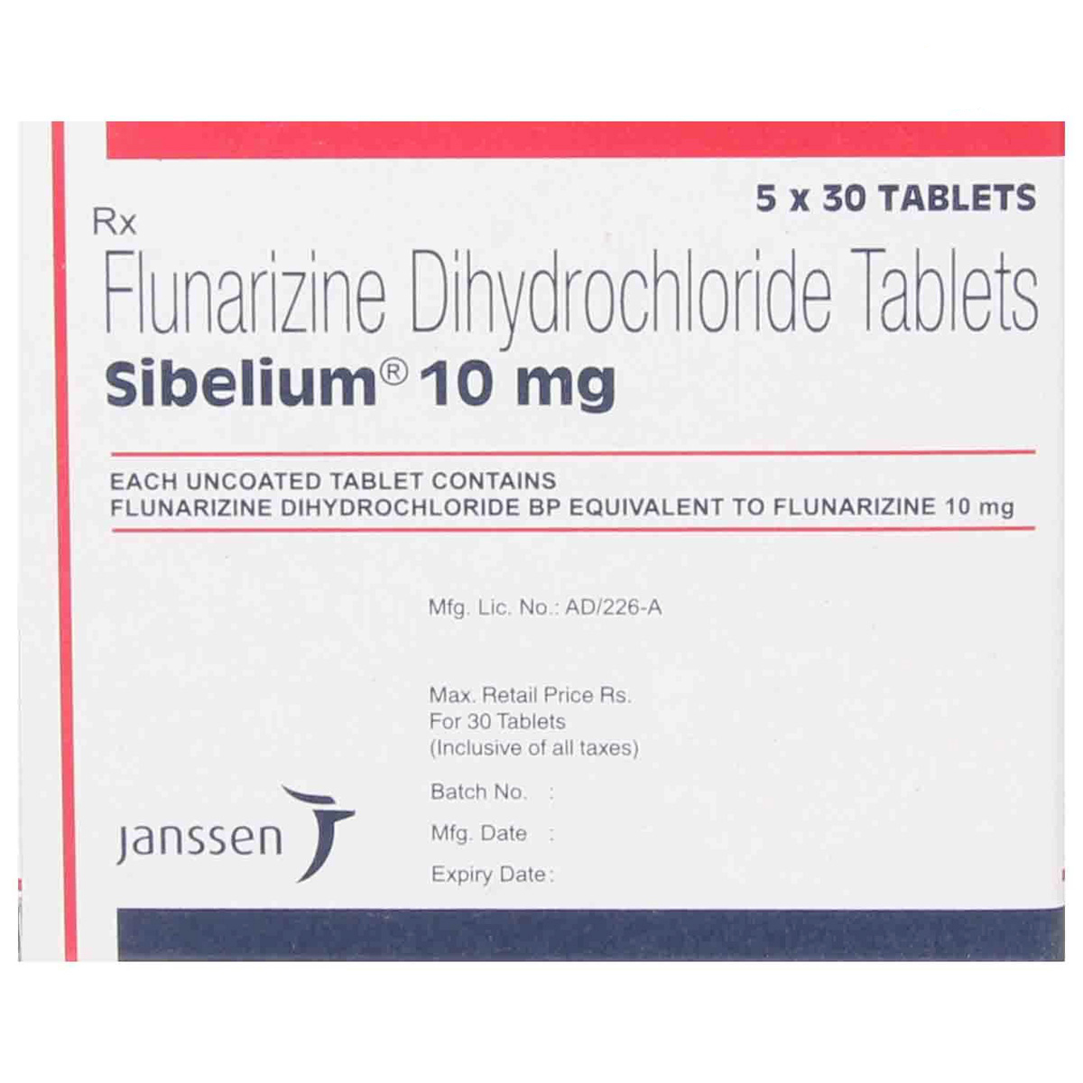 Sibelium 10 mg Tablet 30's, Pack of 30 TABLETS Sibelium 10 mg Tablet 30's, Pack of 30 TABLETS