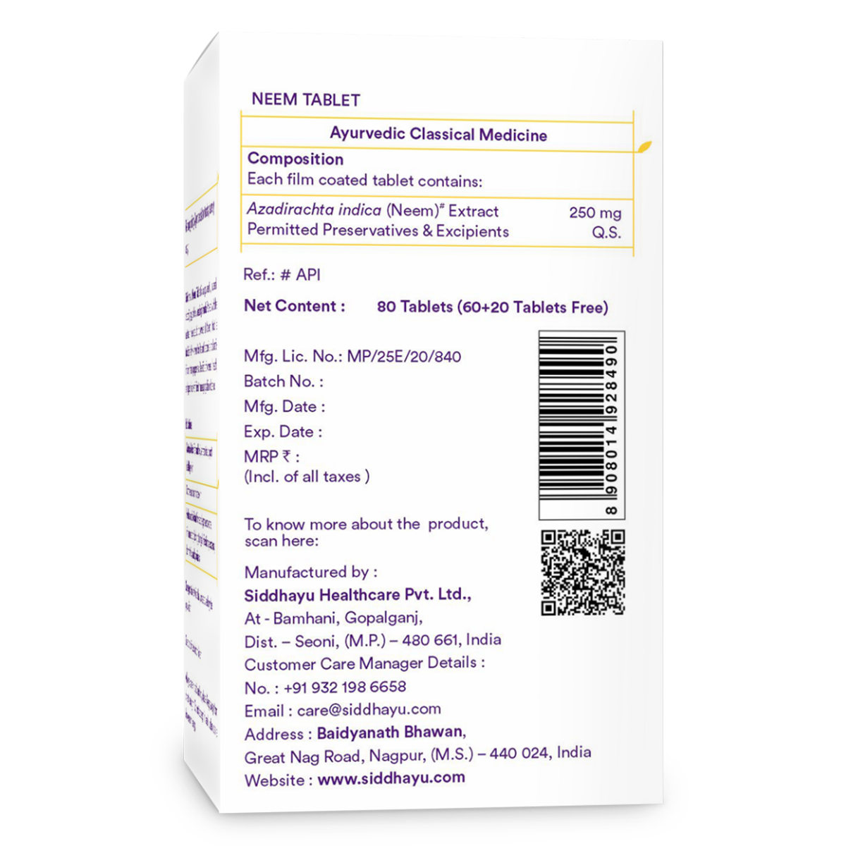 Siddhayu Neem Natural Skin Support, 80 Tablets, Pack of 1 Siddhayu Neem Natural Skin Support, 80 Tablets, Pack of 1