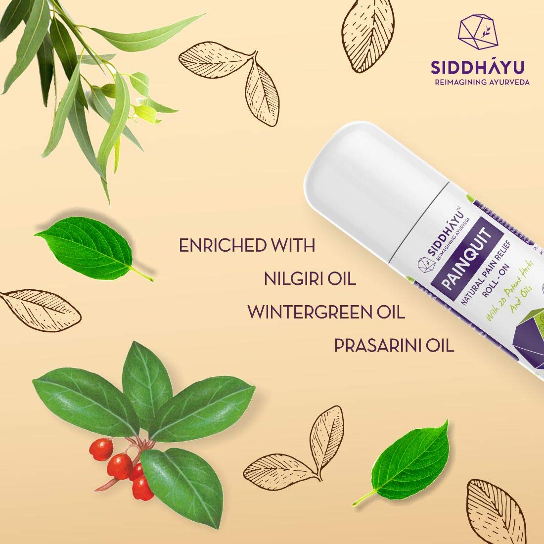 Siddhayu Painquit Natural Pain Relief Roll-On, 75 ml, Pack of 1 Siddhayu Painquit Natural Pain Relief Roll-On, 75 ml, Pack of 1