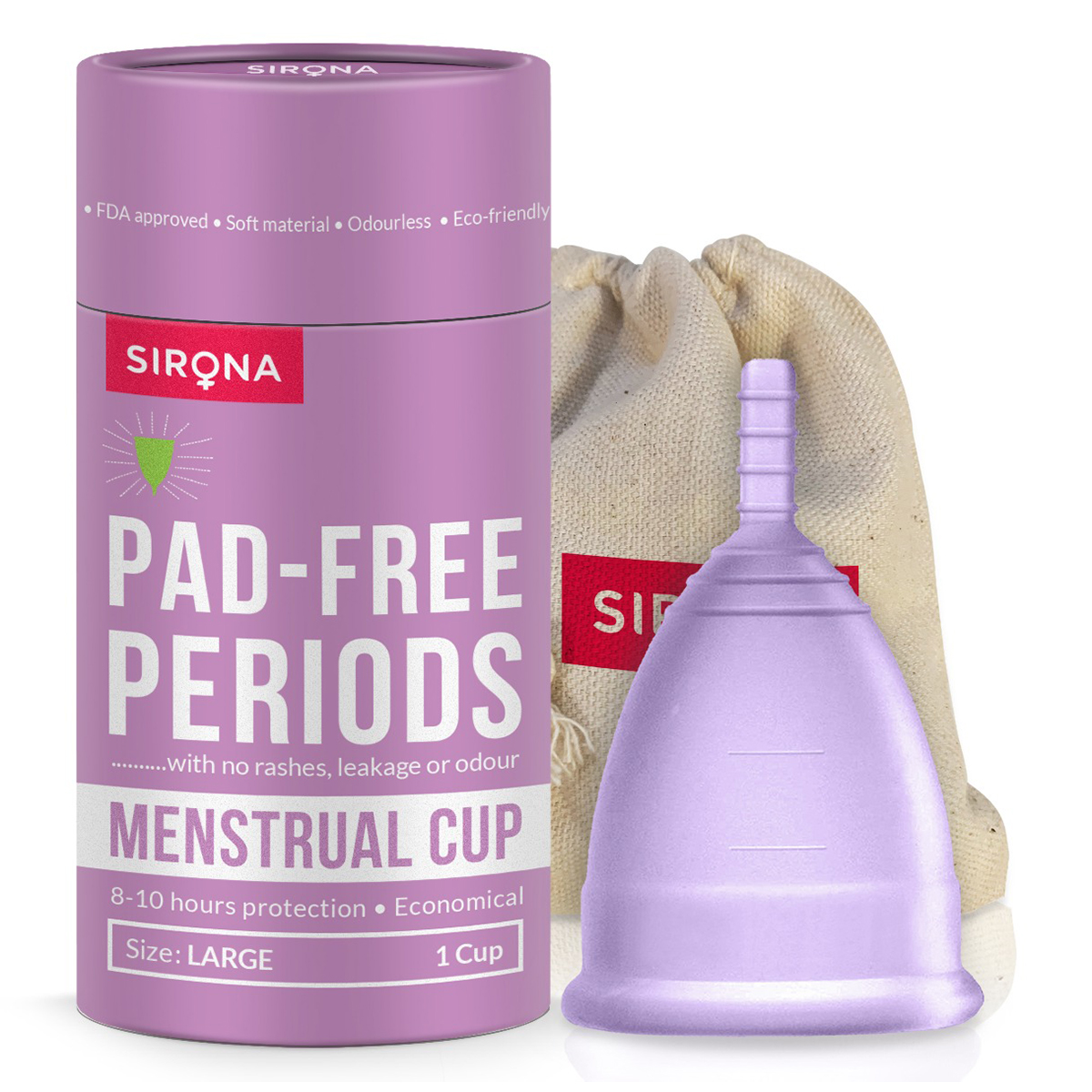 Sirona Pad-Free Periods Menstrual Cup Large, 1 Count, Pack of 1 Sirona Pad-Free Periods Menstrual Cup Large, 1 Count, Pack of 1