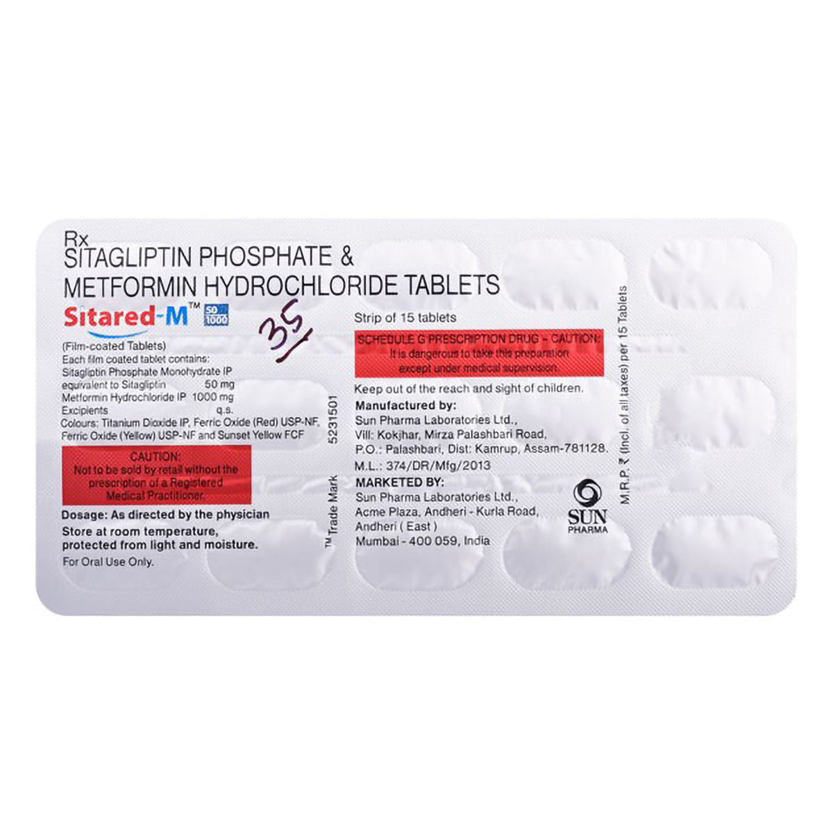 Sitared M 50 mg/1000 mg Tablet 15's, Pack of 15 TabletS Sitared M 50 mg/1000 mg Tablet 15's, Pack of 15 TabletS