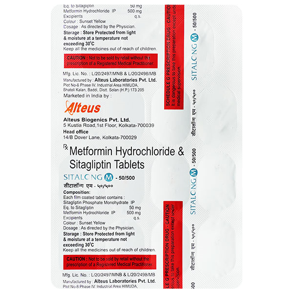 Sitalong M 50 mg/500 mg Tablet 15's, Pack of 15 TabletS Sitalong M 50 mg/500 mg Tablet 15's, Pack of 15 TabletS