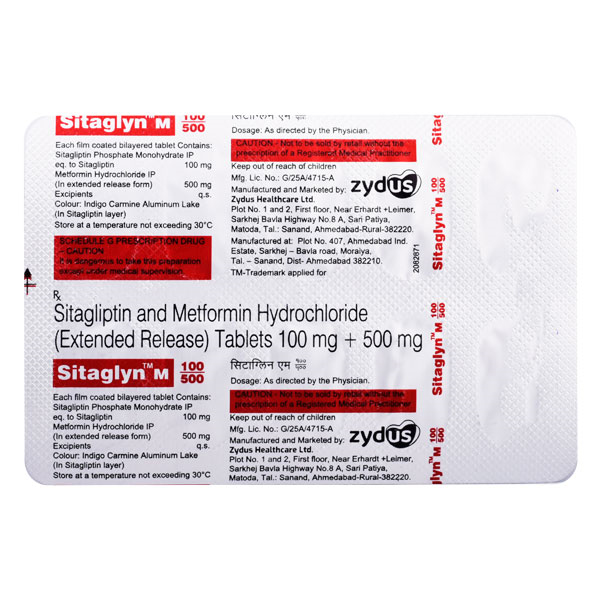 Sitaglyn M 100 mg/500 mg Tablet 10's, Pack of 10 TabletS Sitaglyn M 100 mg/500 mg Tablet 10's, Pack of 10 TabletS