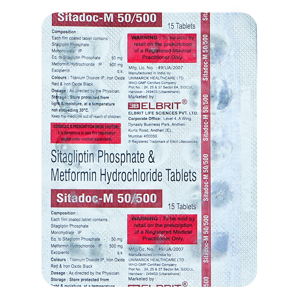Sitadoc-M 50 mg/500 mg Tablet 15's, Pack of 15 TabletS Sitadoc-M 50 mg/500 mg Tablet 15's, Pack of 15 TabletS