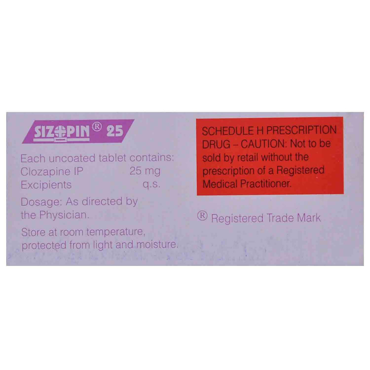 SIZOPIN 25MG TABLET, Pack of 10 TABLETS SIZOPIN 25MG TABLET, Pack of 10 TABLETS