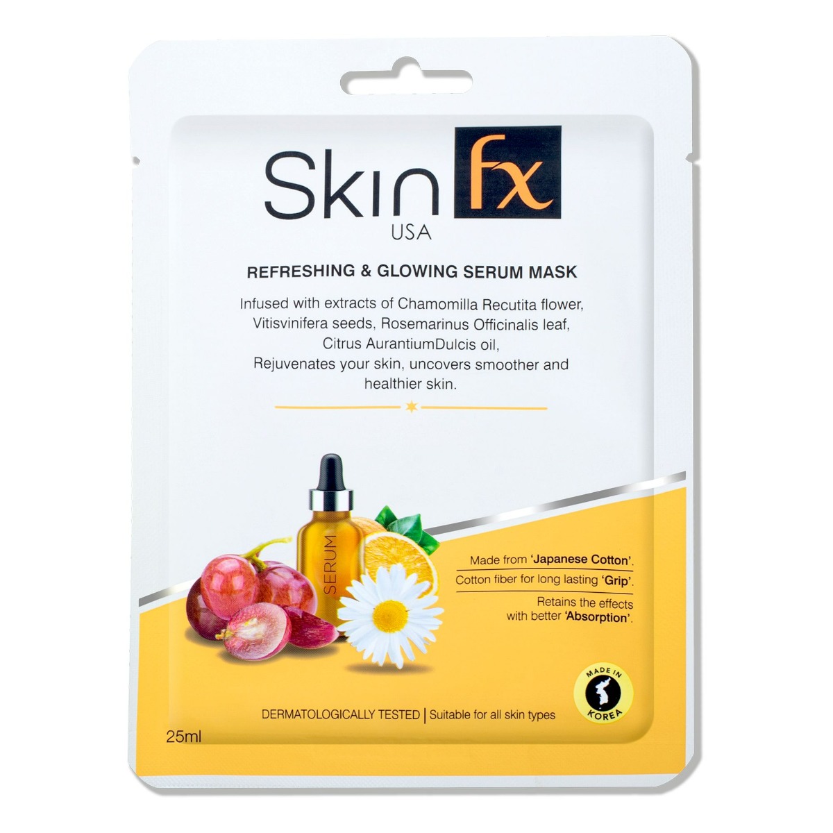 Skin Fx Refreshing & Glowing Serum Mask 25 ml | Camomilla Recutita Flower, Vitisvinifera Seeds, Rosemarinus Officinalis Leafs, Citrus Aurantiumdulcis Oil | Rejuvenates Skin| For All Skin Type, Pack of 1 Skin Fx Refreshing & Glowing Serum Mask 25 ml | Camomilla Recutita Flower, Vitisvinifera Seeds, Rosemarinus Officinalis Leafs, Citrus Aurantiumdulcis Oil | Rejuvenates Skin| For All Skin Type, Pack of 1