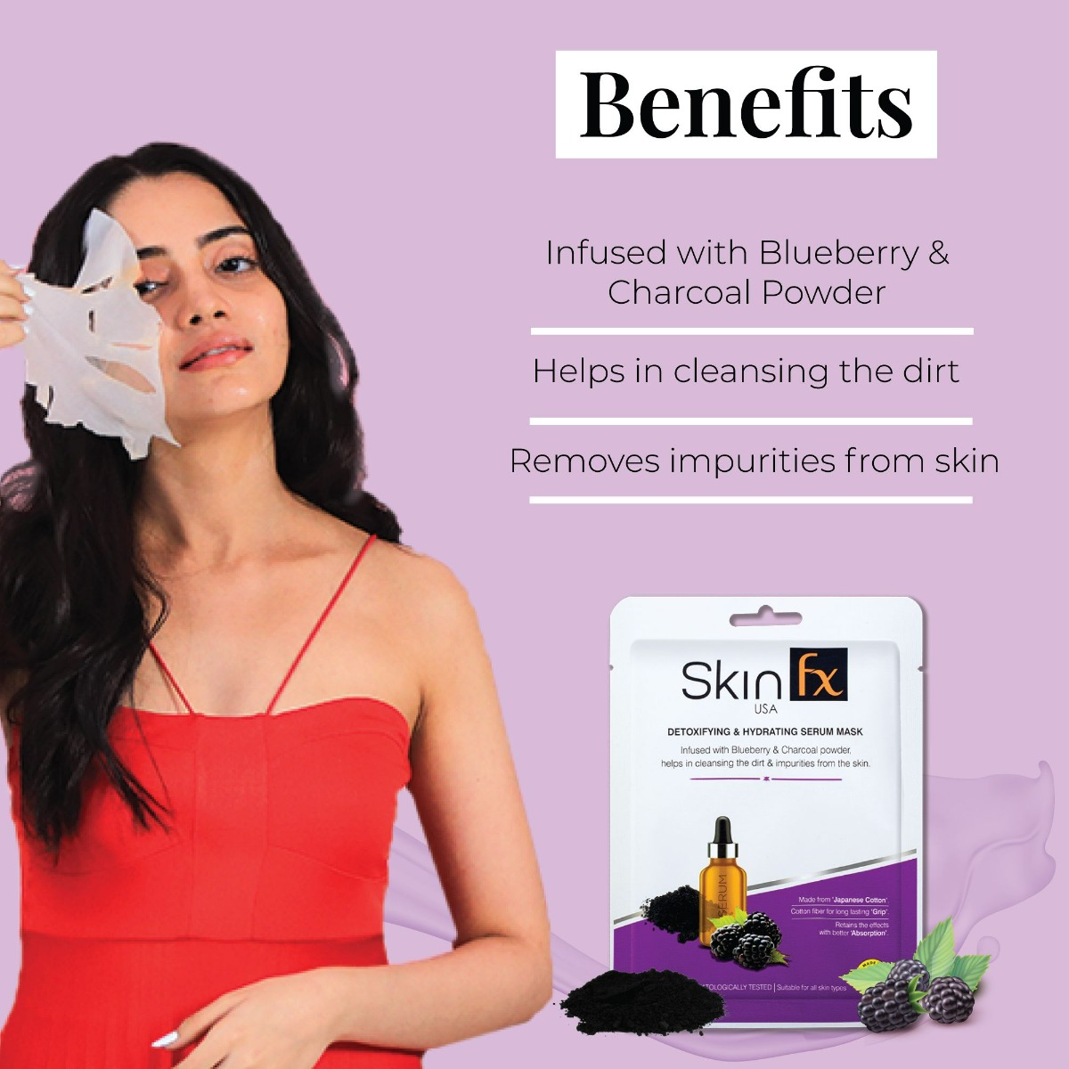 Skin Fx Detoxifying & Hydrating Serum Mask 25 ml | Blueberry & Charcoal Powder | Cleanses Dirts & Impurities | Instant Hydration | For All Skin Type, Pack of 1 Skin Fx Detoxifying & Hydrating Serum Mask 25 ml | Blueberry & Charcoal Powder | Cleanses Dirts & Impurities | Instant Hydration | For All Skin Type, Pack of 1
