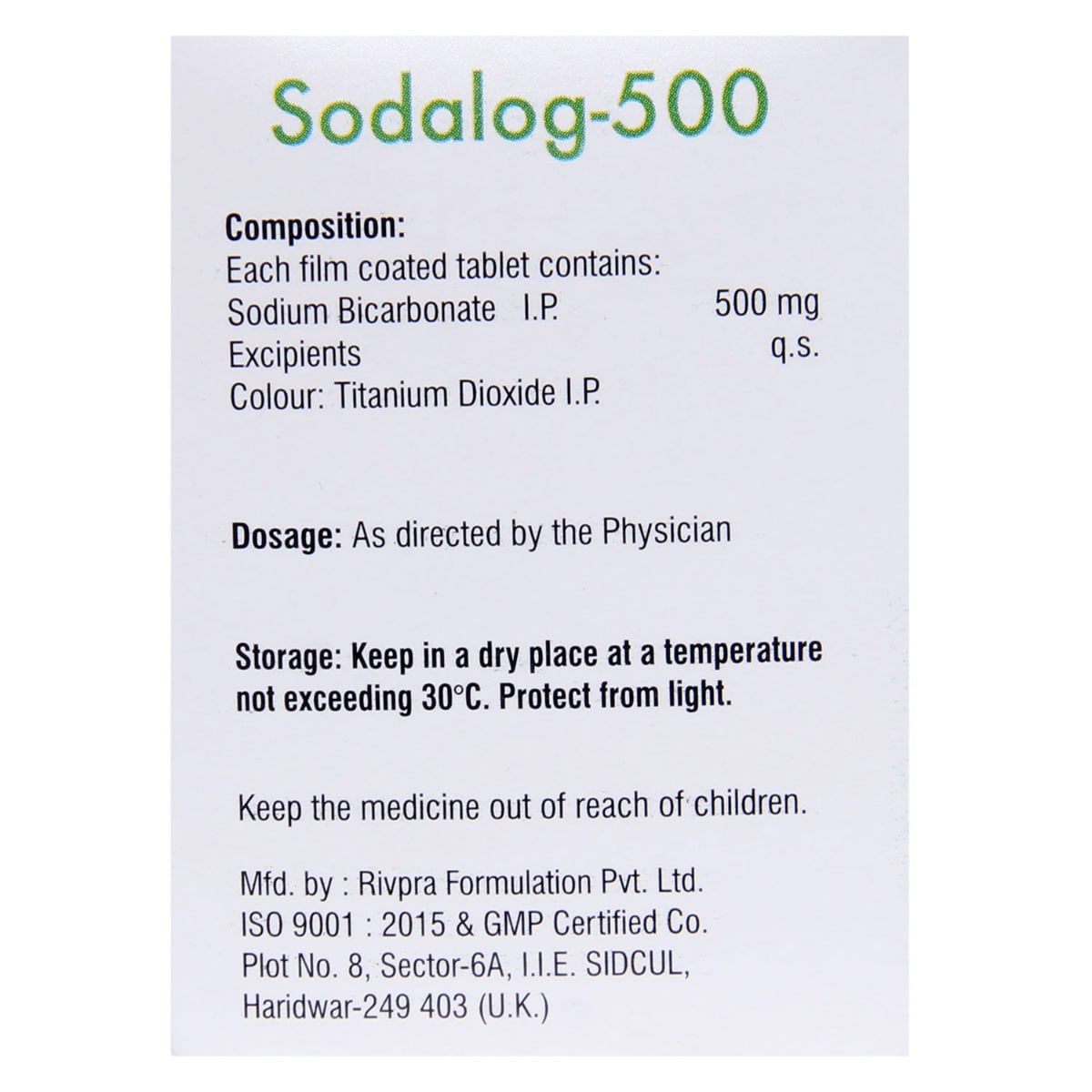 Sodalog 500 Tablet 10's, Pack of 10 TABLETS Sodalog 500 Tablet 10's, Pack of 10 TABLETS