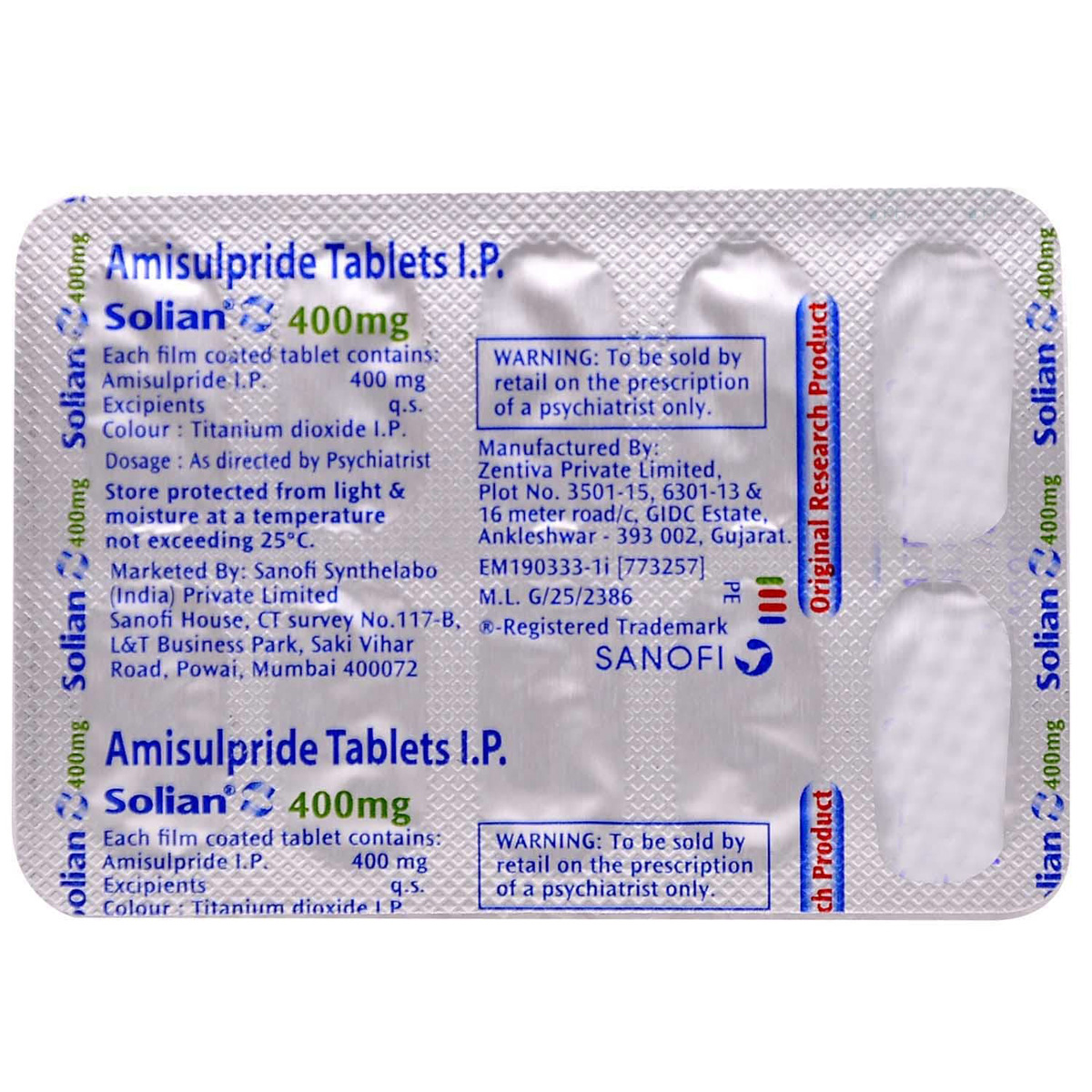 SOLIAN 400MG TABLET, Pack of 10 TABLETS SOLIAN 400MG TABLET, Pack of 10 TABLETS