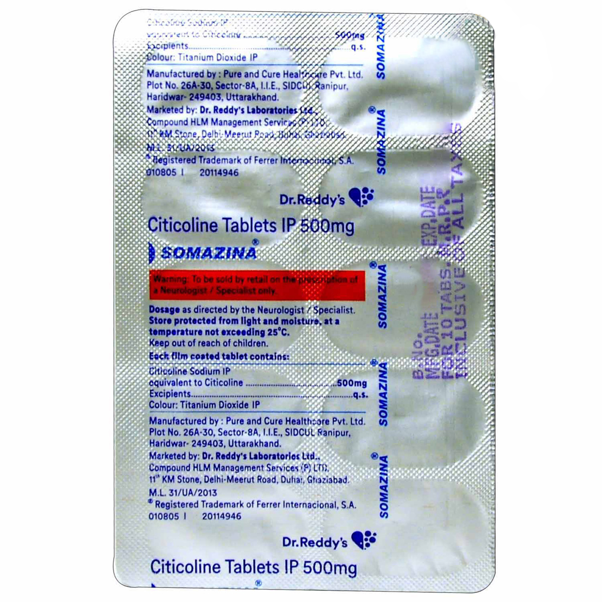 Somazina 500 mg Tablet 10's, Pack of 10 TABLETS Somazina 500 mg Tablet 10's, Pack of 10 TABLETS