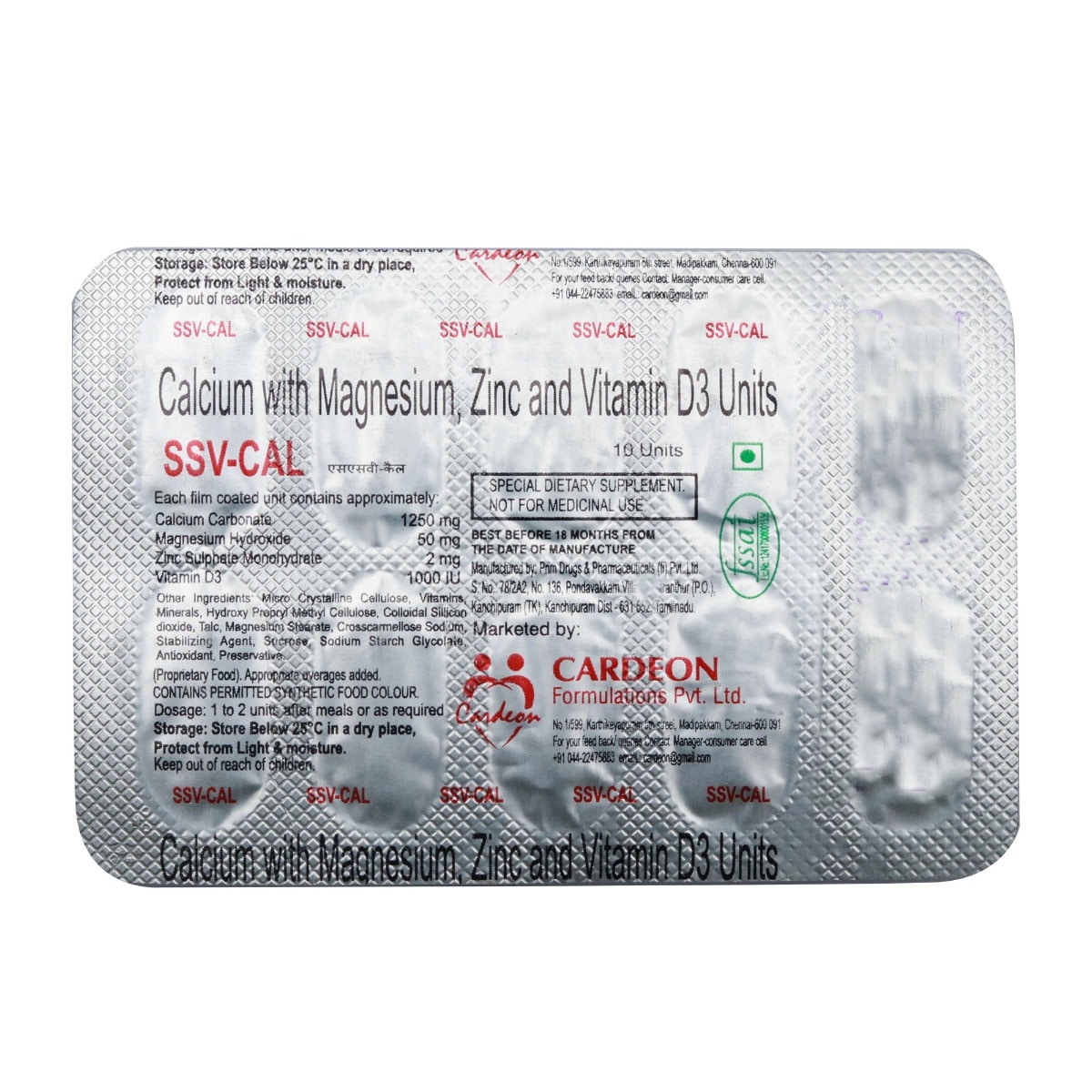 SSV Cal Tablet 10's, Pack of 10 TabletS SSV Cal Tablet 10's, Pack of 10 TabletS
