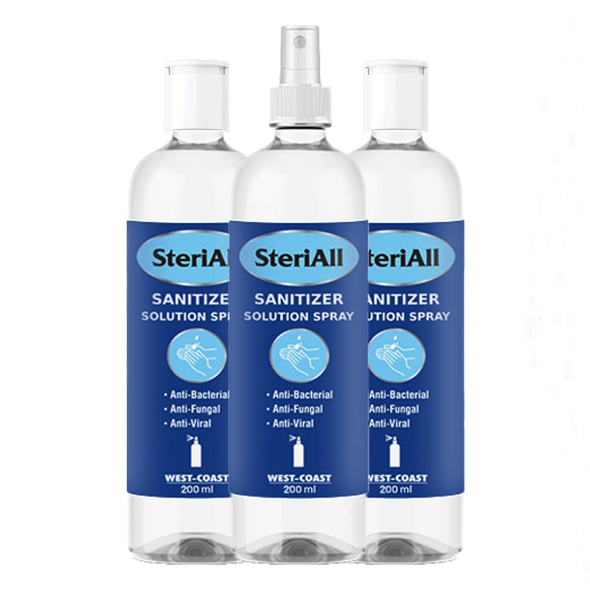 SteriAll Sanitizer Solution Spray, 200 ml (Pack of 3), Pack of 1 SteriAll Sanitizer Solution Spray, 200 ml (Pack of 3), Pack of 1
