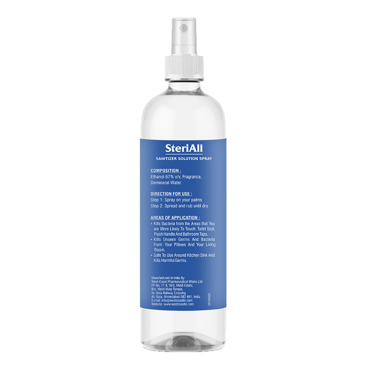 SteriAll Sanitizer Solution Spray, 200 ml (Pack of 3), Pack of 1 SteriAll Sanitizer Solution Spray, 200 ml (Pack of 3), Pack of 1
