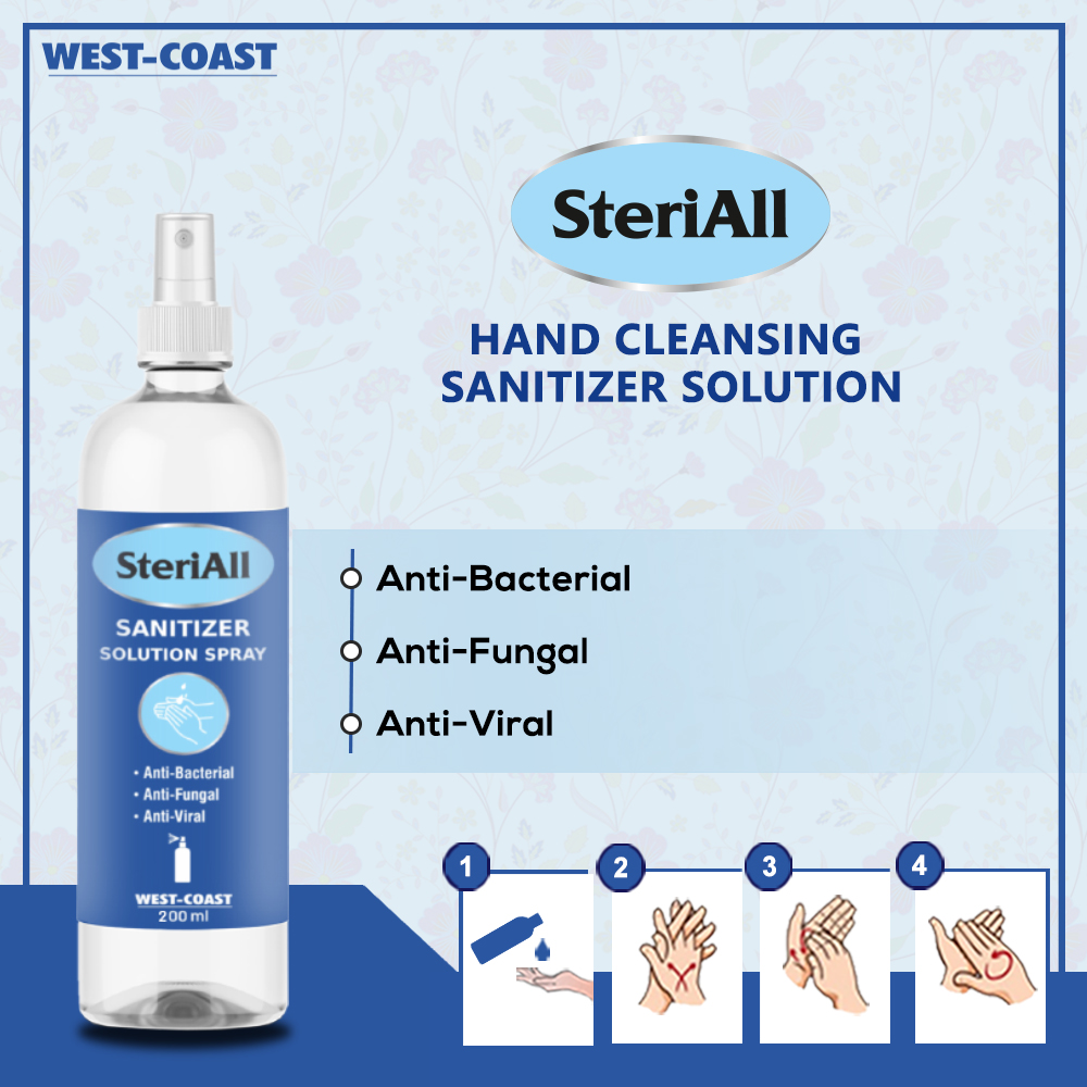 SteriAll Sanitizer Solution Spray, 200 ml (Pack of 3), Pack of 1 SteriAll Sanitizer Solution Spray, 200 ml (Pack of 3), Pack of 1