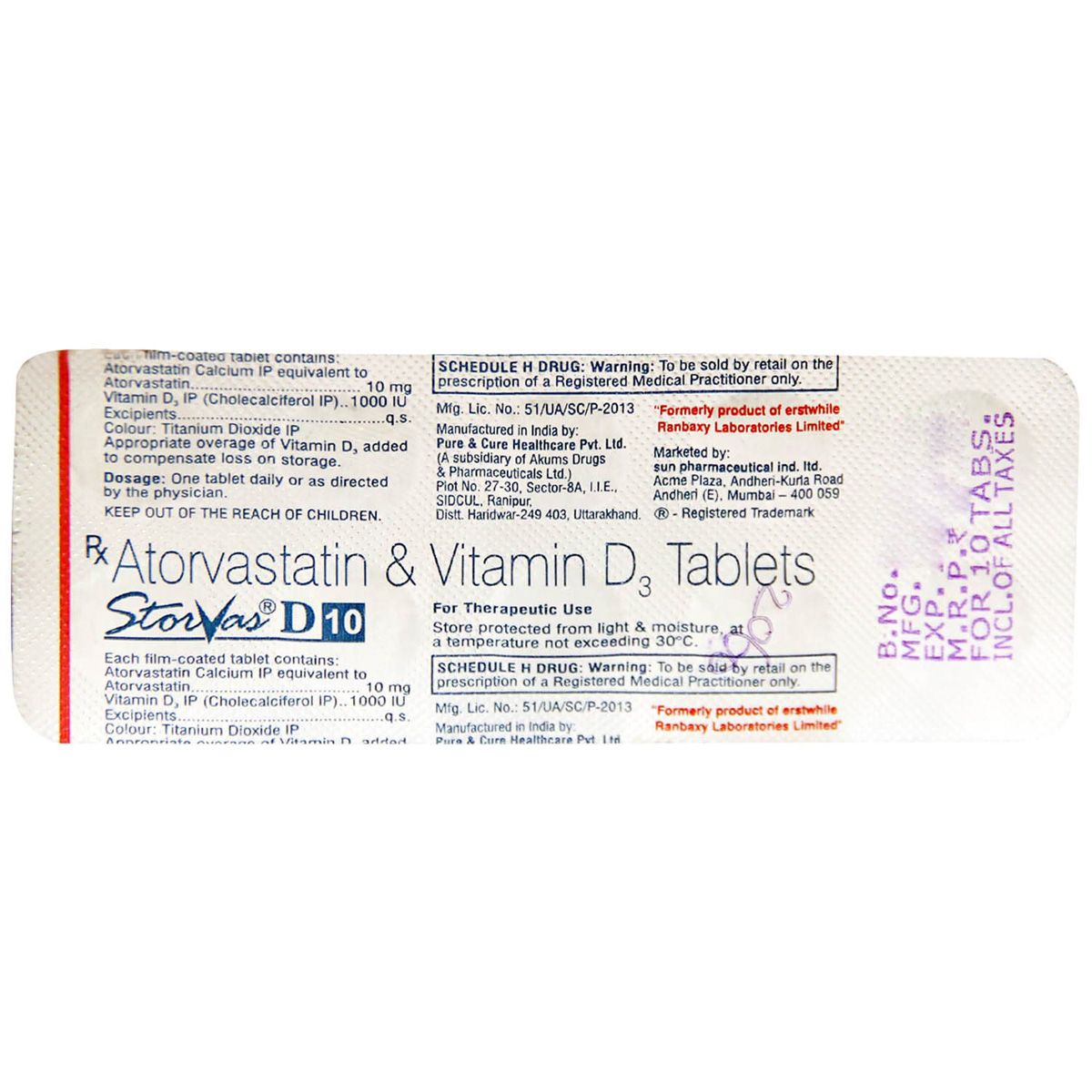 Storvas D 10 Tablet 10's, Pack of 10 Storvas D 10 Tablet 10's, Pack of 10