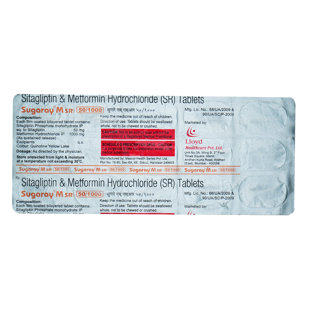 Sugaray M SR 50 mg/1000 mg Tablet 15's, Pack of 15 TabletS Sugaray M SR 50 mg/1000 mg Tablet 15's, Pack of 15 TabletS