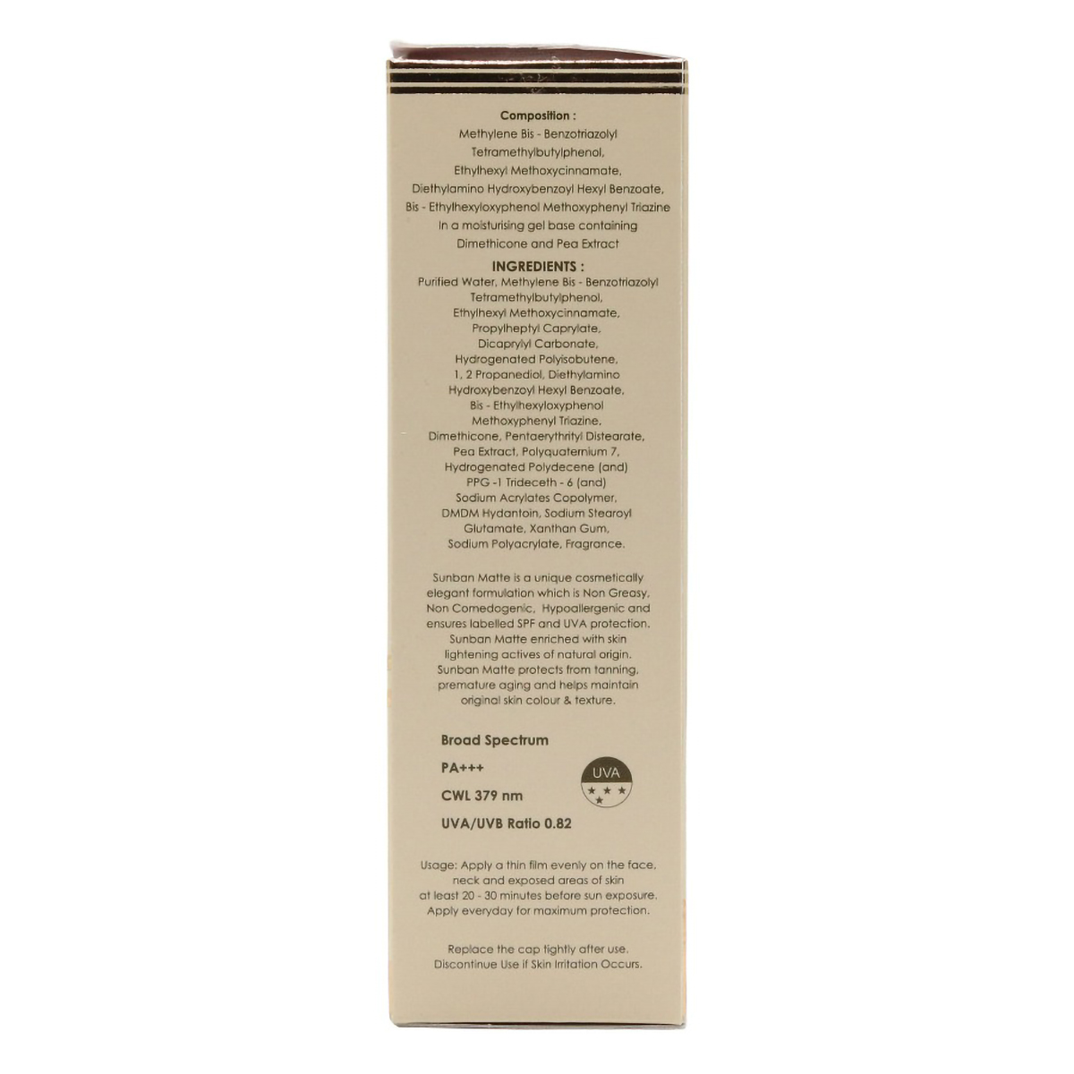 Sunban Matte Gel SPF 30, 75 gm, Pack of 1 Gel Sunban Matte Gel SPF 30, 75 gm, Pack of 1 Gel