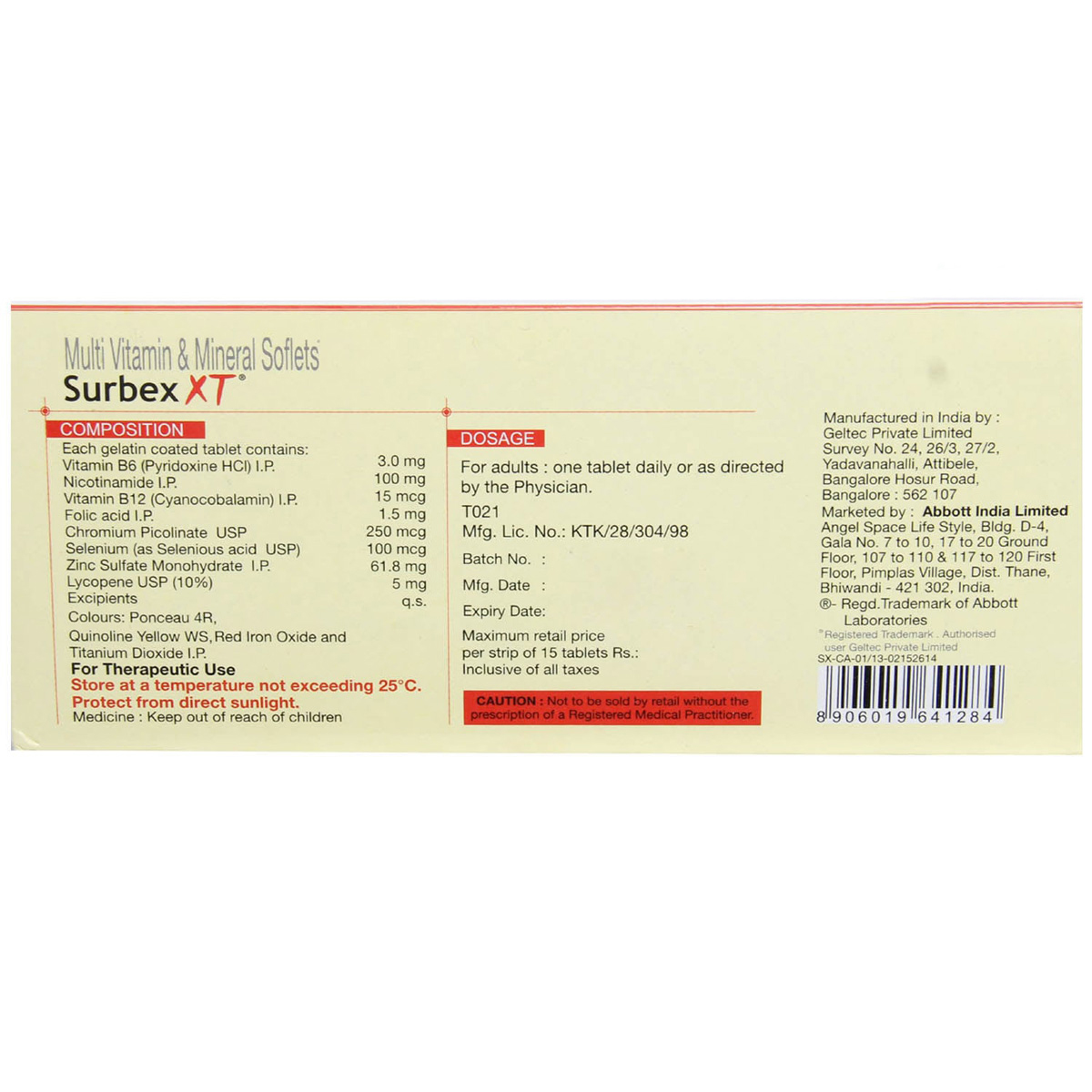 Surbex XT Tablet 15's, Pack of 15 Surbex XT Tablet 15's, Pack of 15