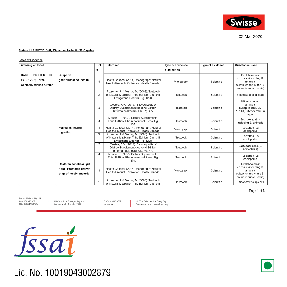 Swisse Ultibiotic Daily Digestive Probiotic, 30 Capsules, Pack of 1 Swisse Ultibiotic Daily Digestive Probiotic, 30 Capsules, Pack of 1