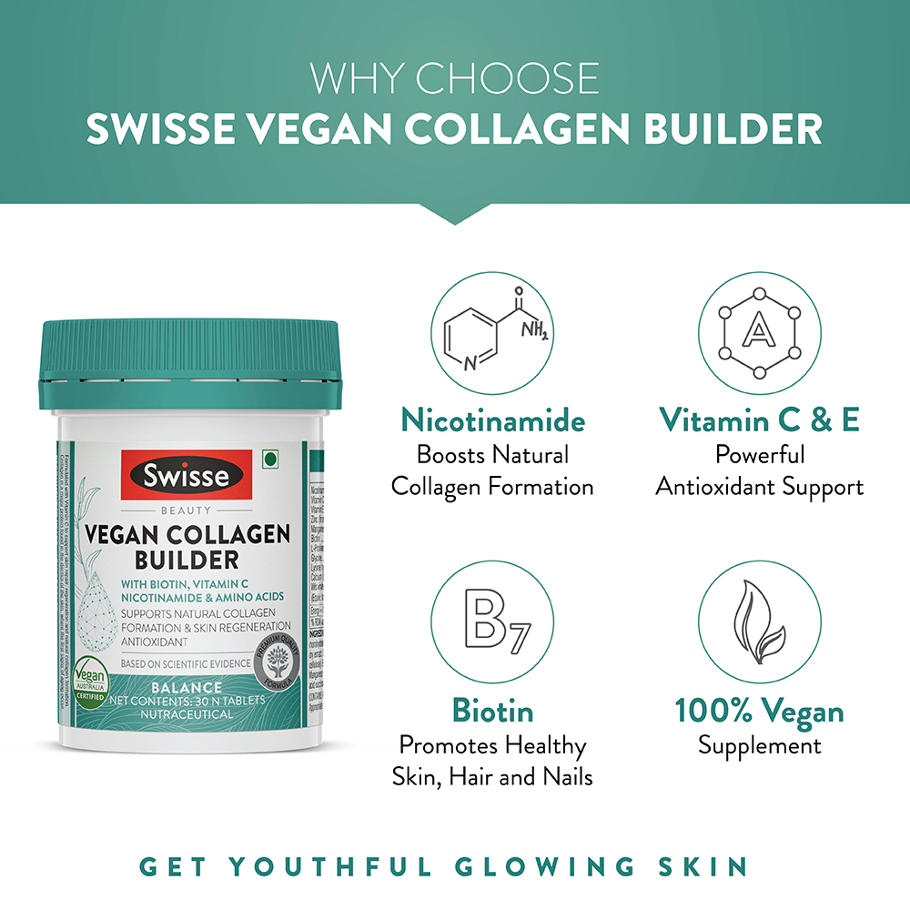 Swisse Beauty Vegan Collagen Builder, 30 Tablets, Pack of 1 Swisse Beauty Vegan Collagen Builder, 30 Tablets, Pack of 1