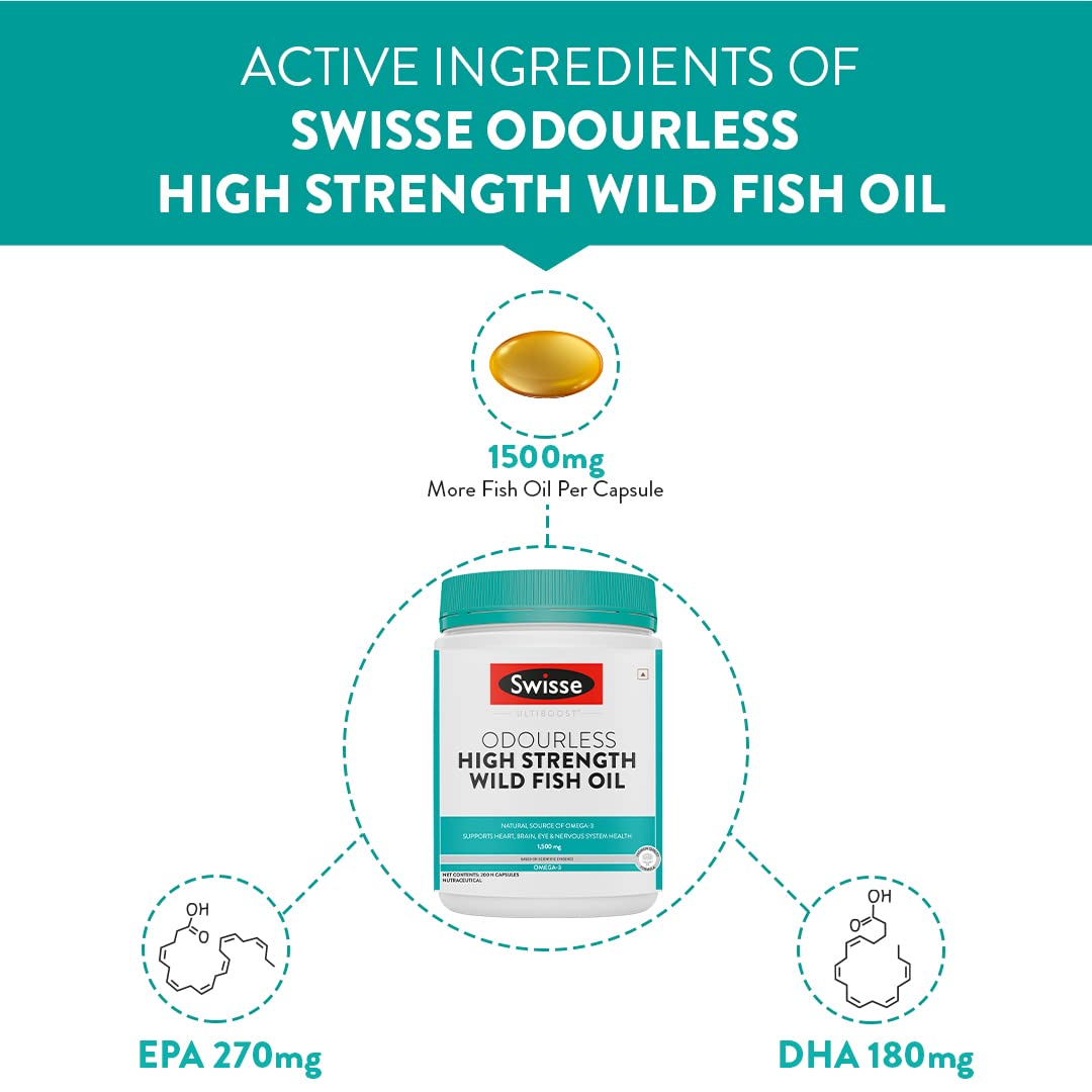 Swisse Ultiboost 1500 mg High Strength Wild Fish Oil, 200 Capsules, Pack of 1 Swisse Ultiboost 1500 mg High Strength Wild Fish Oil, 200 Capsules, Pack of 1