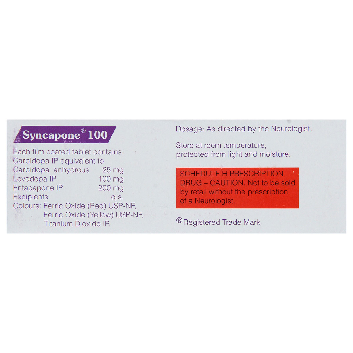 Syncapone 100 Tablet 10's, Pack of 10 TabletS Syncapone 100 Tablet 10's, Pack of 10 TabletS