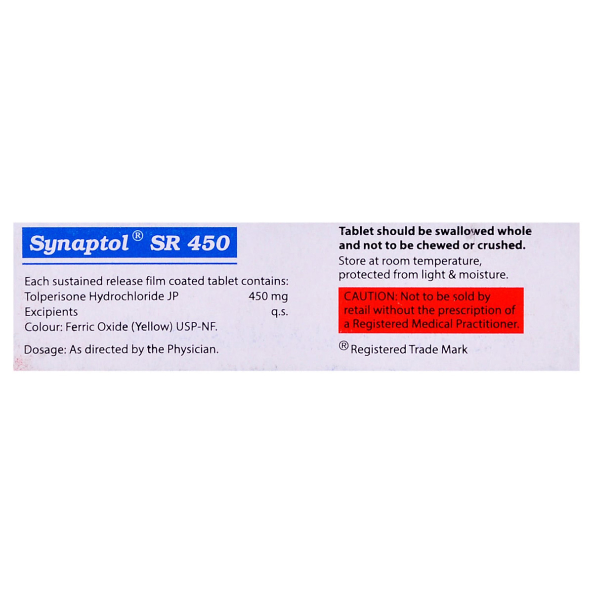 Synaptol SR 450 Tablet 10's, Pack of 10 TABLETS Synaptol SR 450 Tablet 10's, Pack of 10 TABLETS